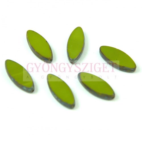Cseh table cut gyöngy - hosszában fúrt ovális - Green Picasso - 53420-86805 - 18x7mm