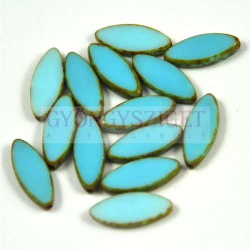 Cseh table cut gyöngy - hosszában fúrt ovális - Turquoise Blue Picasso - 63030-86805 - 18x7mm