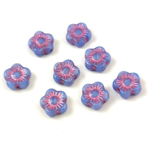 Czech pressed flower bead - Sunset Flower - Light Sapphire Violet - 10mm
