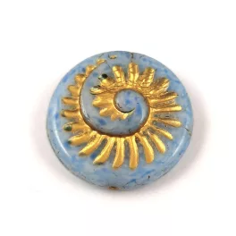   Cseh préselt egyedi formák - Light Blue Gold - fosszília - 18mm