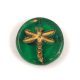 Cseh table cut gyöngy - hosszában fúrt kerek szitakötő mintás - Emerald Gold - 17 mm