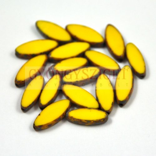 Czech Table Cut Bead - Cross-Drilled Oval - Yellow Picasso - 18x7mm