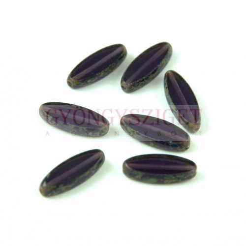 Cseh table cut gyöngy - hosszában fúrt ovális - Purple Opal Picasso - 20500-86800 - 20x9mm