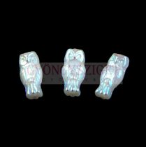 Special Shapes - Czech Glass Bead - Owl - Alabaster AB- 14mm