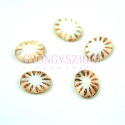 Czech Table Cut Bead - Cross-Drilled Oval - rays - Alabaster Picasso- 14x8mm