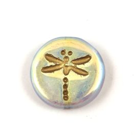   Czech Table Cut Bead - Round - Dragonfly - Crystal Gold AB - 17mm