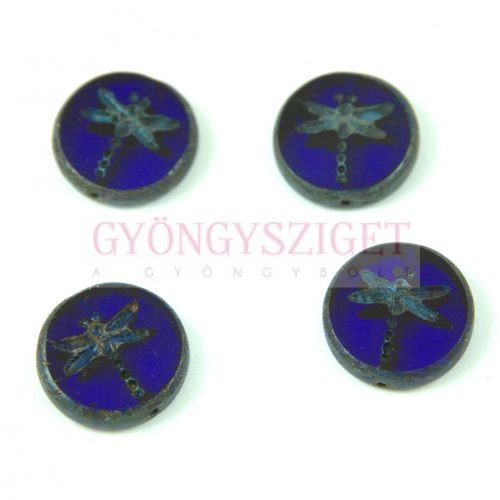 Czech Table Cut Bead - Round - Dragonfly - Sapphire Blue Picasso - 17mm