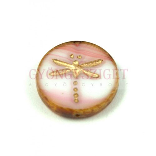 Czech Table Cut Bead - Round - Dragonfly - Alabaster Pink Blend Picasso - 17mm