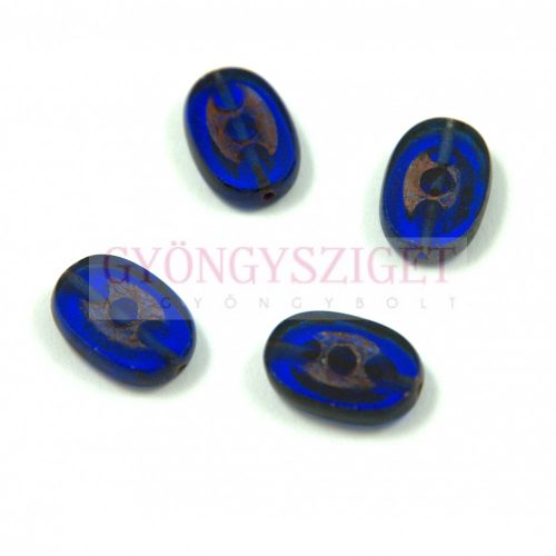Czech Table Cut Bead - Cross-Drilled Oval - 3 dots - Sapphire Picasso- 14x8mm