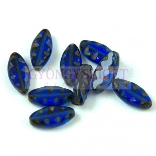 Cseh table cut gyöngy - hosszában fúrt ovális mintás  - Trans Sapphire Picasso - 30080-86800 - 12x6mm