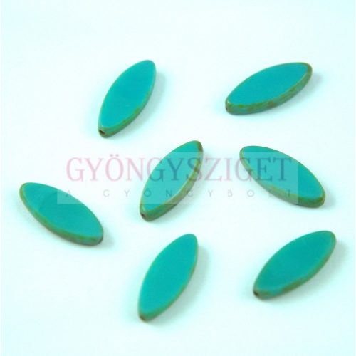 Cseh table cut gyöngy - hosszában fúrt ovális - Turquoise Green Picasso - 63130-86805 - 18x7mm