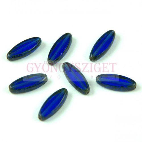 Czech Table Cut Bead - Cross-Drilled Oval - Trans Sapphire picasso - 16x6mm