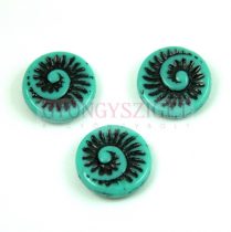   Special Shapes - Czech Glass Bead - Turquoise Green Jet - fossil - 18mm