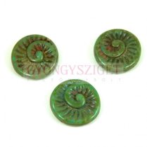   Special Shapes - Czech Glass Bead - Turquoise Green Travertin - fossil - 18mm