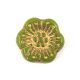 Czech pressed flower bead - Dark Green Gold - 18mm
