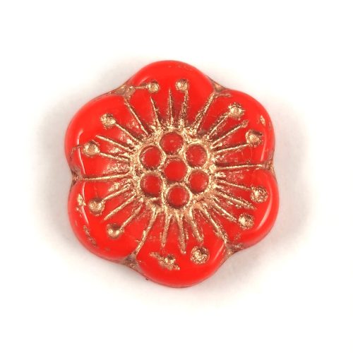 Czech pressed flower bead - Orange Copper - 18mm