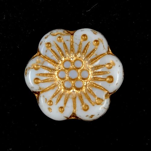 Czech pressed flower bead - Alabaster Gold - 18mm