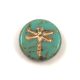 Czech Table Cut Bead - Round - Dragonfly - Turquoise Green Travertine Gold - 63130-86800-54302 - 17 mm