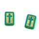 Czech Table Cut Bead - Cross-Drilled Rectangle - Cross - Turquoise Green Gold - 17 x 11 x 4mm