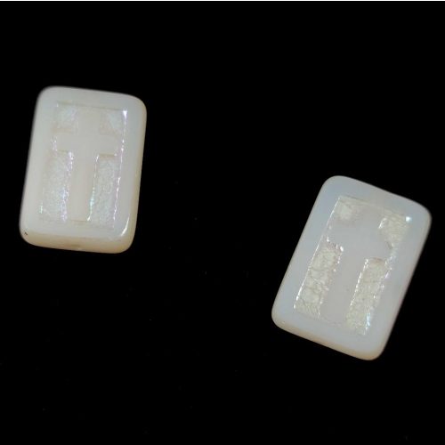 Czech Table Cut Bead - Cross-Drilled Rectangle - Cross - Alabaster AB - 17 x 11 x 4mm