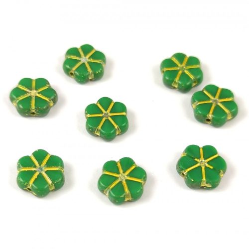 Czech Table Cut Bead - Cross-Drilled - Flower - Green Picasso Gold - 10mm