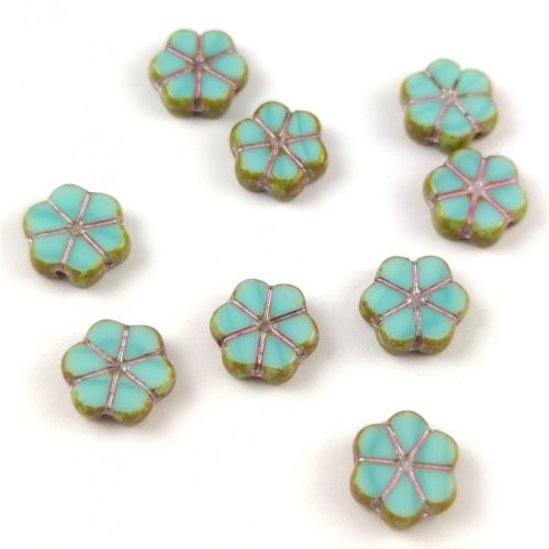 Czech Table Cut Bead - Cross-Drilled - Flower - Turquoise Blue Picasso Violet - 10mm