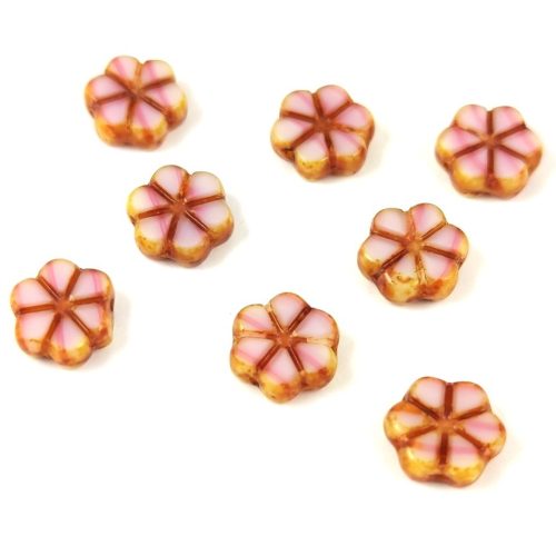 Czech Table Cut Bead - Cross-Drilled - Flower - Pink Blend Picasso - 10mm