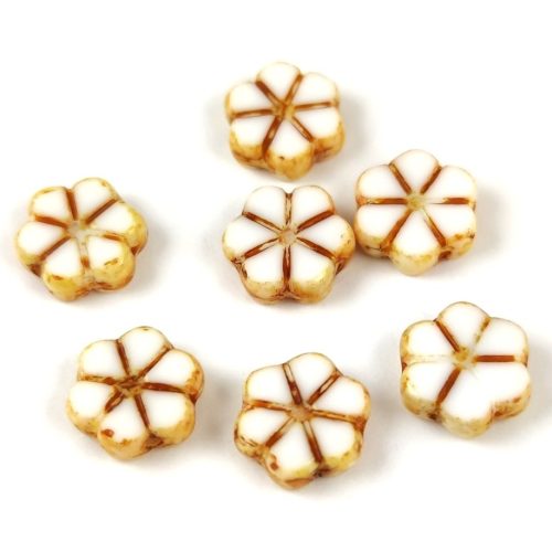 Czech Table Cut Bead - Cross-Drilled - Flower - Alabaster Picasso - 10mm