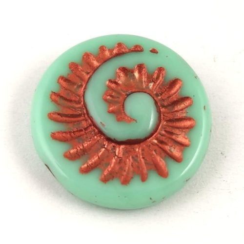 Special Shapes - Czech Glass Bead - Mint Green Copper - fossil - 18mm