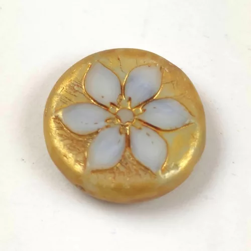 Cseh table cut gyöngy - virág mintás - Opal White Gold - 18mm