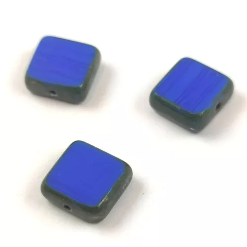 Cseh table cut gyöngy - hosszában fúrt négyzet - Sapphire Travertine - 10x10mm