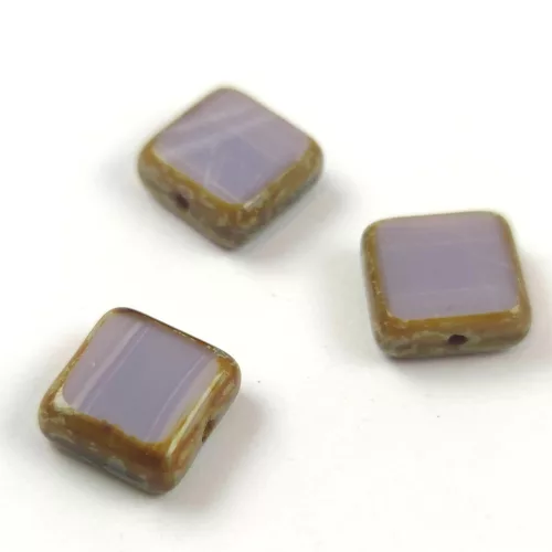 Cseh table cut gyöngy - hosszában fúrt négyzet - Purple Travertine - 10x10mm