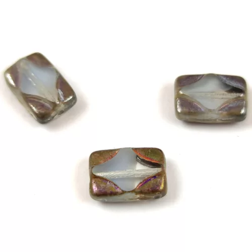 Cseh table cut gyöngy - hosszában fúrt mintás tégla - Milky Light Sapphire Gray - 12x8mm