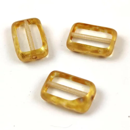Cseh table cut gyöngy - hosszában fúrt tégla - Crystal Gold - 12x8mm