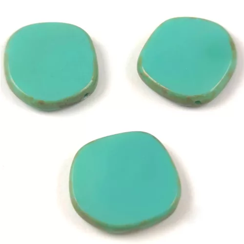 Cseh table cut gyöngy - hosszában fúrt - Turquoise Green Travertine - 22mm