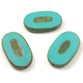   Cseh table cut gyöngy - ovális - Turquoise Green Travertine - 26x15mm