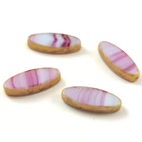 Cseh table cut gyöngy - hosszában fúrt ovális - Violet White Gold Travertine - 16x6mm