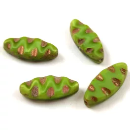   Cseh table cut gyöngy - hosszában fúrt ovális mintás - Opal Green Copper Travertine - 18x7mm