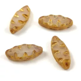   Cseh table cut gyöngy - hosszában fúrt ovális mintás - Opal Purple Gold Travertine - 18x7mm