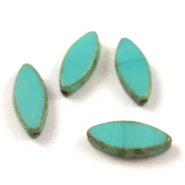   Cseh table cut gyöngy - hosszában fúrt ovális mintás - Turquoise Green Travertine - 18x7mm