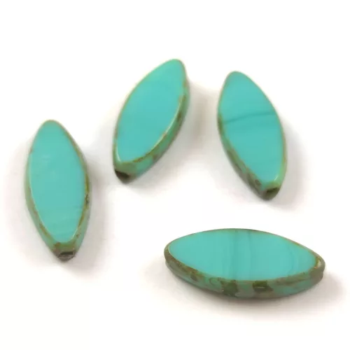 Cseh table cut gyöngy - hosszában fúrt ovális mintás - Turquoise Green Travertine - 18x7mm