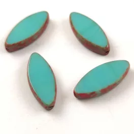   Cseh table cut gyöngy - hosszában fúrt ovális mintás - Turquoise Green Travertine Red - 18x7mm