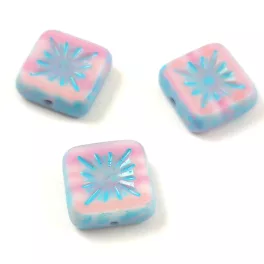   Cseh table cut gyöngy - hosszában fúrt napsugaras négyzet - Pink Innocent Blue - 10x10mm