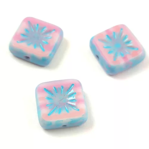 Cseh table cut gyöngy - hosszában fúrt napsugaras négyzet - Pink Innocent Blue - 10x10mm