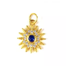 Pendant - Sun - Gold Plated - Zircon deco - 15 x 13 x 3mm