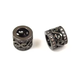   Metallic bead - Cilinder - Black Colour - Crystal Zircon deco - 7x8mm