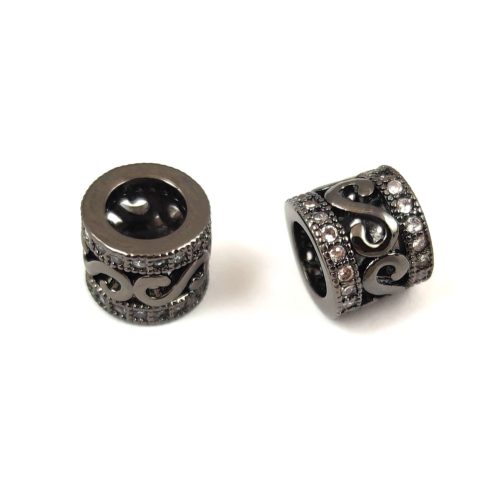 Metallic bead - Cilinder - Black Colour - Crystal Zircon deco - 7x8mm