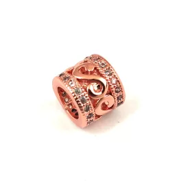   Metallic bead - Cilinder - Rose Gold Colour - Crystal Zircon deco - 7x8mm