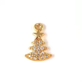   Pendant - Xmas Tree - Gold Plated - Zircon deco - 12 x 8 x 2mm