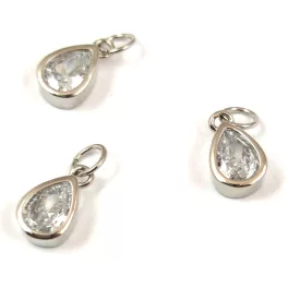   Pendant - platinum colour - Pear - Zircon deco -  11 x 7 x 4mm